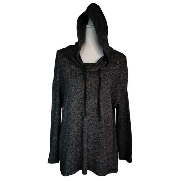 Eileen Fisher Size M Wool Blend Hooded Sweater Spacedye Grey Gray - Picture 2 of 5